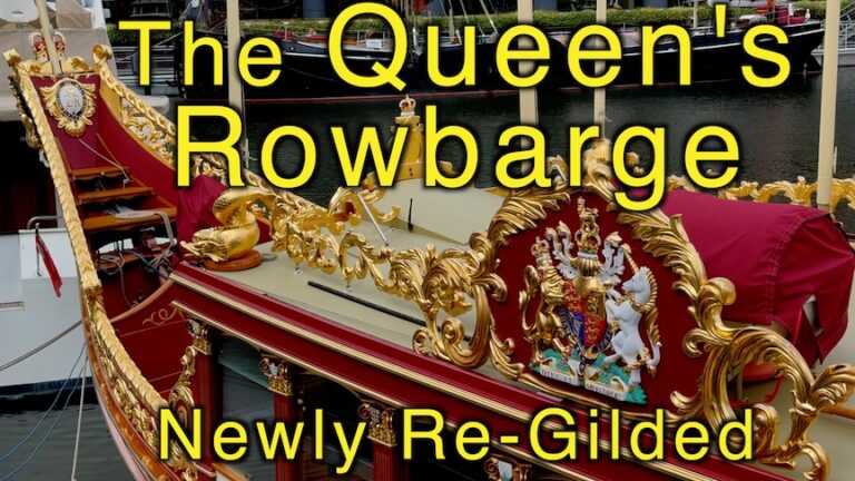 THE QUEEN’S ROWBARGE, newly regilded, and back at St Katharine Dock, London